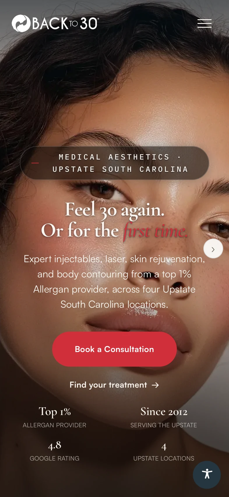 Back to 30 medical aesthetics website on a phone