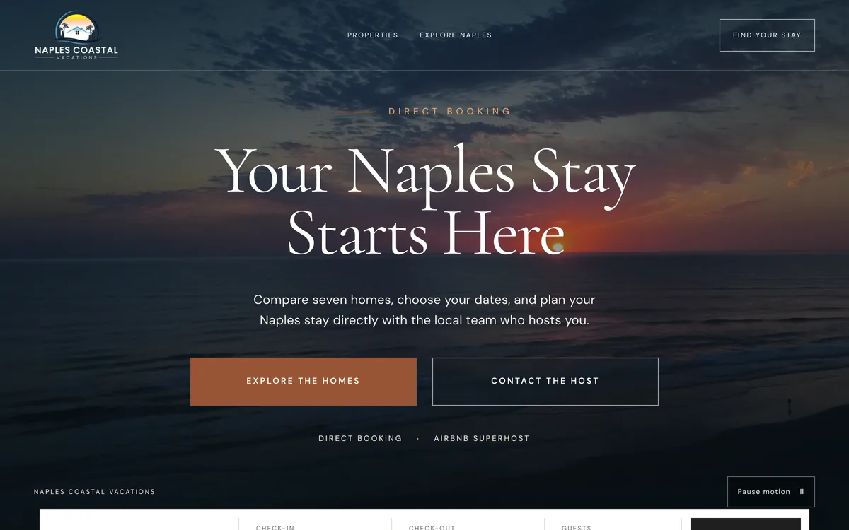WTM Studio website design for Naples Coastal Vacations